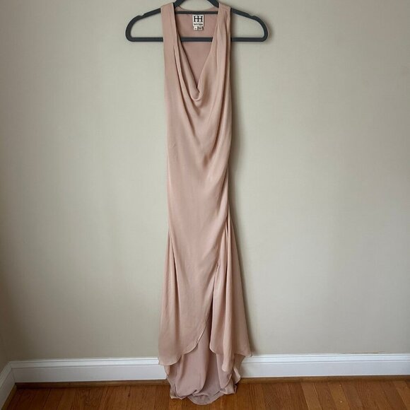 Haute Hippie Light Blush Pink Scoop Neck Asymmetrical Slit Silk Dress Size XS - Picture 1 of 7